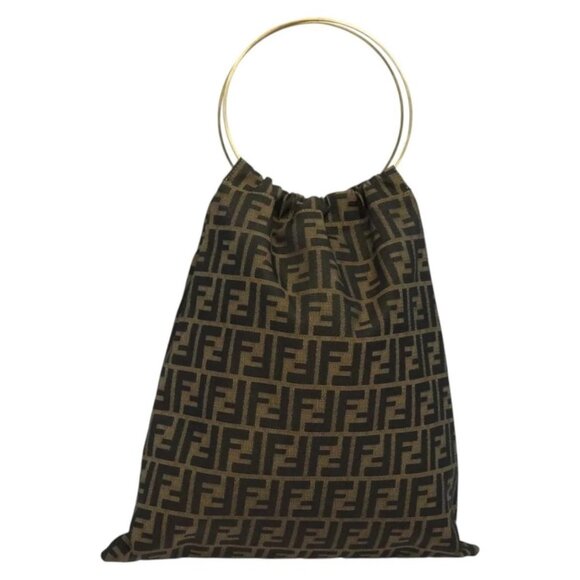 FENDI Zucca Canvas Hand Bag Brown Black gold Auth 124687 - Picture 2 of 16